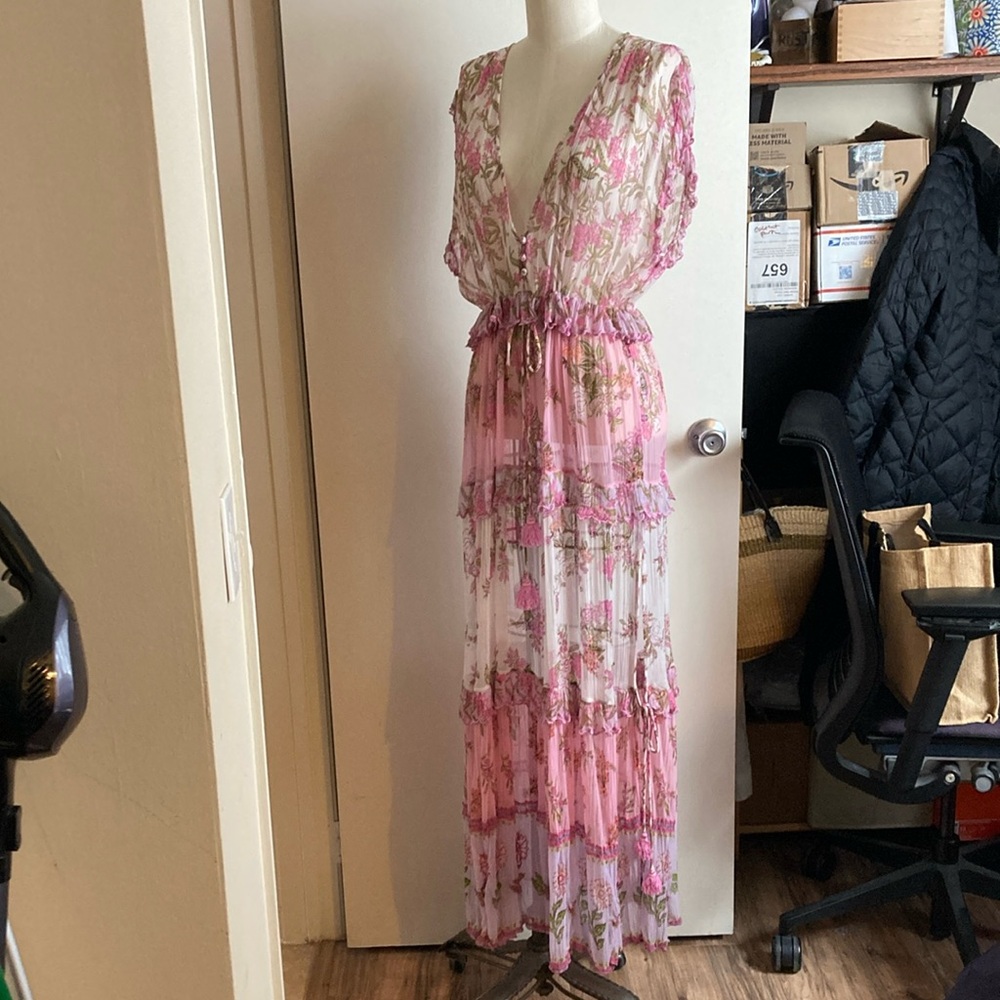 Hemant & Nandita pink/white ruffle dress